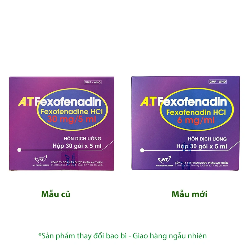 Hỗn dịch uống A.T Fexofenadin 30mg/5ml trị viêm mũi dị ứng, mày đay (30 gói x 5ml) - 